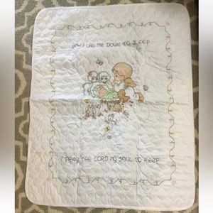 VINTAGE PRECIOUS MOMENTS Baby Blanket Angel Baby Arrival Prayer Nursery Gift